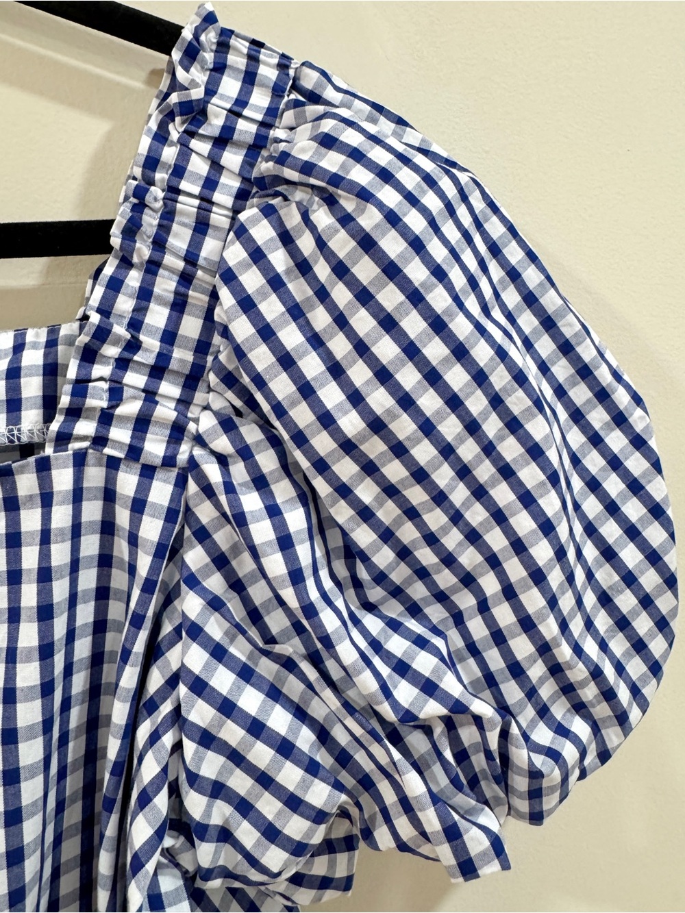 CeCe Blue White Gingham Puff Sleeve Cotton Blouse Square Neck Top M - Picture 4 of 7